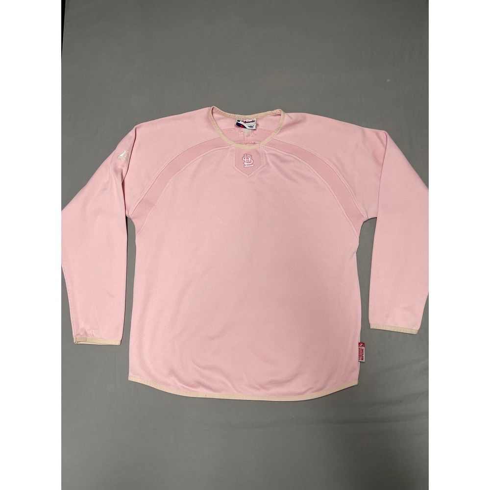 Majestic St Louis Cardinals MLB Pink Therma Base Pullover Jersey Womens XL